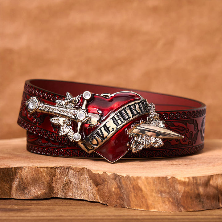 A Sword Through The Heart DIY Western Buckle Leather Belt - A Sword Through The Heart - Brown Carved Belt - 42 - image 6