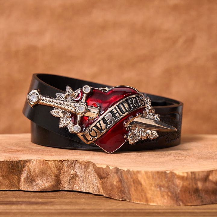 A Sword Through The Heart DIY Western Buckle Leather Belt - A Sword Through The Heart - Black Embossed Eagle Belt - 42 - image 2
