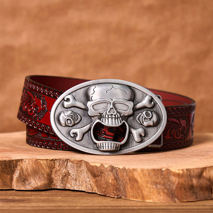 Skull With Bottle Opener DIY Western Buckle Leather Belt - Skull With Bottle Opener - Brown Carved Belt - 42 - image 6
