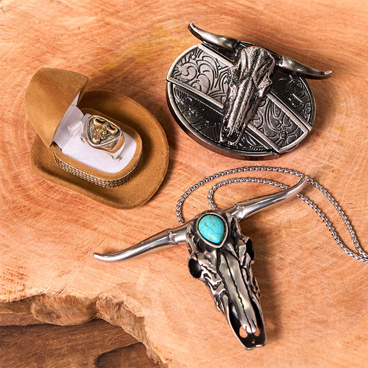 Longhorn Skull DIY Hidden Knife Belt Buckle With Bull Ring Bundle Set - Longhorn Skull - Without Belt - Not Include Belt - image 1