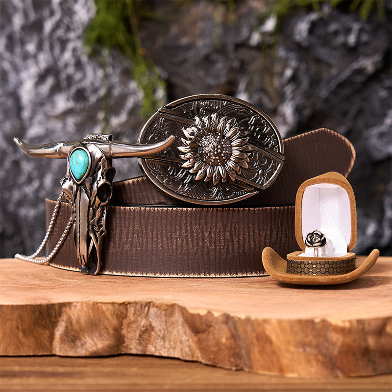 Sunflower DIY Hidden Knife Belt Buckle With Longhorn Pendant Bundle Set - Sunflower - Brown Distressed Belt - 42 - image 6