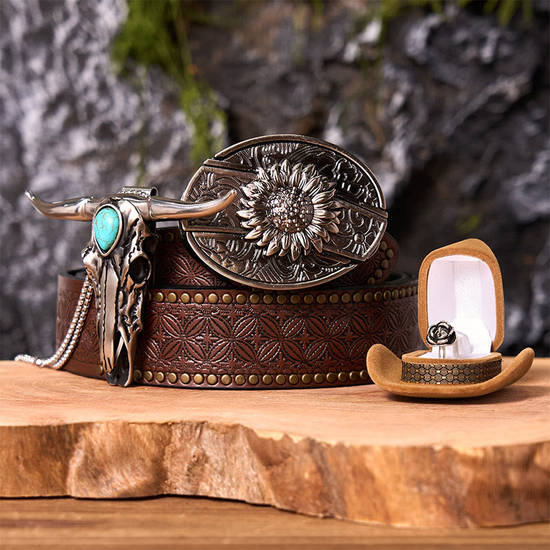 Sunflower DIY Hidden Knife Belt Buckle With Longhorn Pendant Bundle Set - Sunflower - Brown Rivet Belt - 42 - image 5