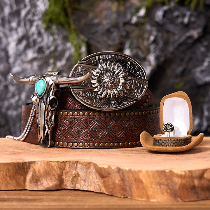 Sunflower DIY Hidden Knife Belt Buckle With Longhorn Pendant Bundle Set - Sunflower - Brown Rivet Belt - 42 - image 5