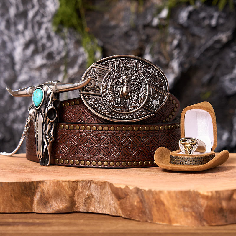 Forest Deer DIY Hidden Knife Belt Buckle With Bull Ring Bundle Set - Forest Deer - Brown Rivet Belt - 42 - image 4