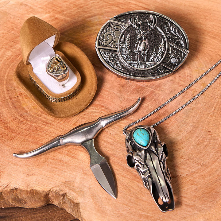 Forest Deer DIY Hidden Knife Belt Buckle With Bull Ring Bundle Set - image 2