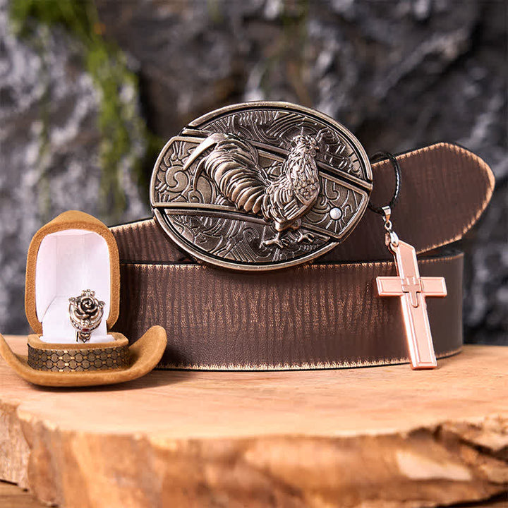 Funny Cock DIY Hidden Knife Belt Buckle Cross Pendant Rose Ring Bundle Set - Cock - Brown Distressed Belt - 42 - image 6