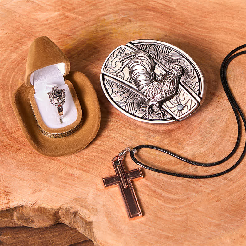 Funny Cock DIY Hidden Knife Belt Buckle Cross Pendant Rose Ring Bundle Set - Cock - Without Belt - Not Included Belt - image 1