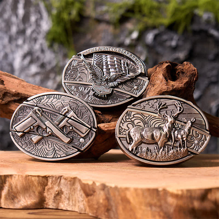 3Pcs DIY Eagle & Guns & Deer Hidden Folding Knife Belt Buckles Bundle Set - Bundle Set - image 0