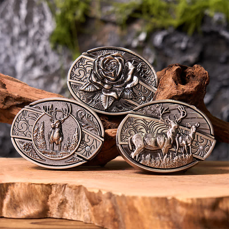 3Pcs DIY Rose & Deers Hidden Folding Knife Belt Buckles Bundle Set - Bundle Set - image 0