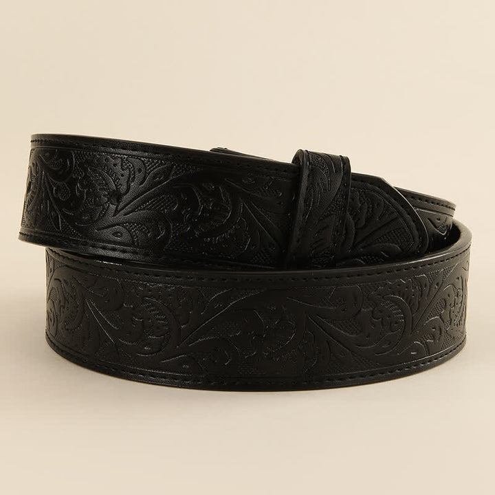 Western Flower Embossed DIY Leather Belt Strap without Belt Buckle - Black - 46 - image 2