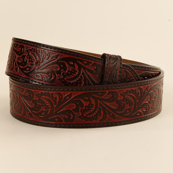 Western Flower Embossed DIY Leather Belt Strap without Belt Buckle - Coffee & Red - 42 - image 6
