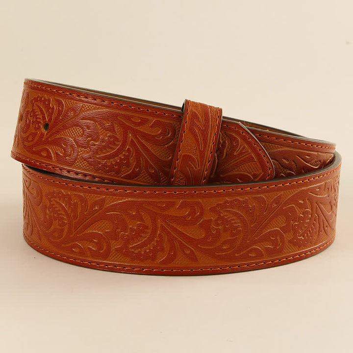 Western Flower Embossed DIY Leather Belt Strap without Belt Buckle - Orange - 42 - image 8