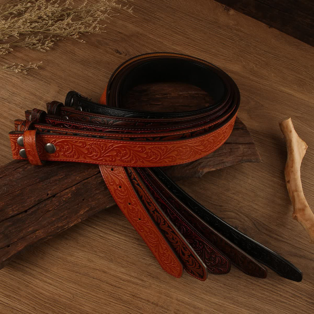 Western Flower Embossed DIY Leather Belt Strap without Belt Buckle - image 1