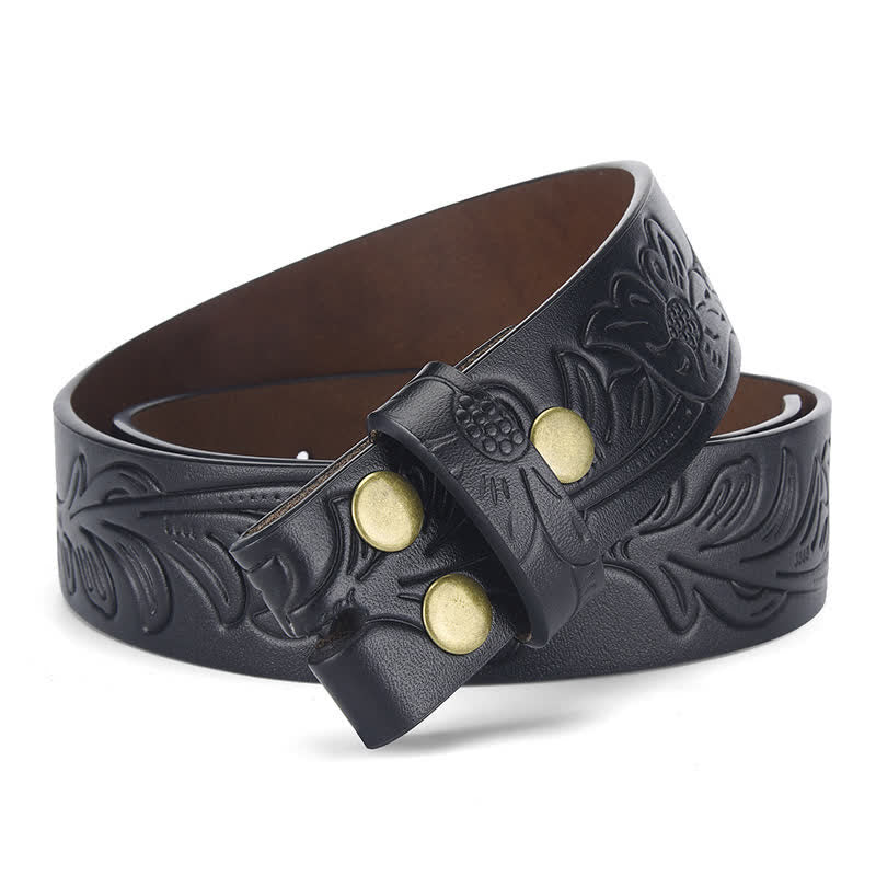 Punk Floral Embossed DIY Leather Belt Strap without Belt Buckle - Black - 44 - image 3