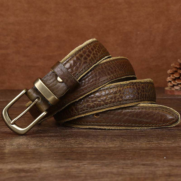 Rough Texture Water Ripple Vintage Detailed Leather BVelt - Dark Khaki - 38 - image 13