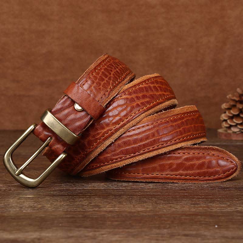 Rough Texture Water Ripple Vintage Detailed Leather BVelt - Orange - 38 - image 0