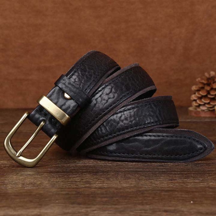 Rough Texture Water Ripple Vintage Detailed Leather BVelt - Black - 38 - image 10
