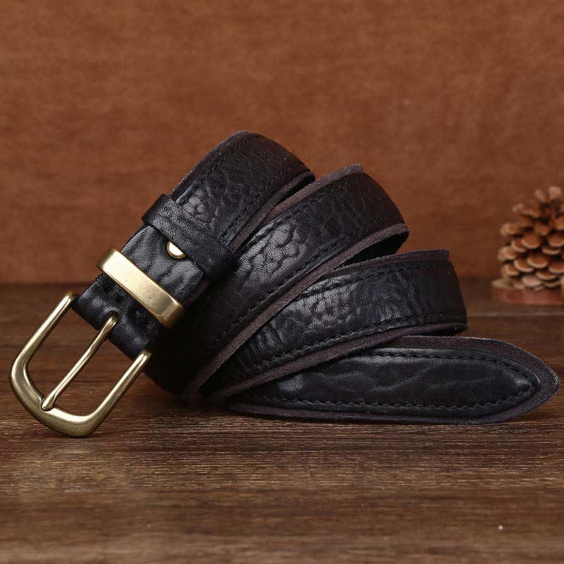 Rough Texture Water Ripple Vintage Detailed Leather BVelt - Black - 38 - image 10