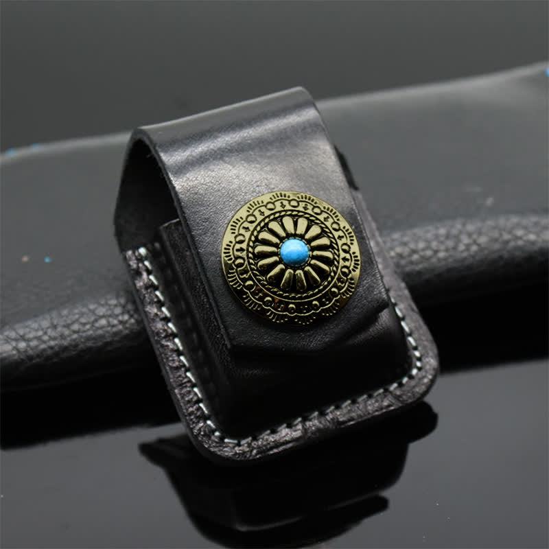 Indian Turquoise Lighter Holder Leather Belt Bag - Black - image 9
