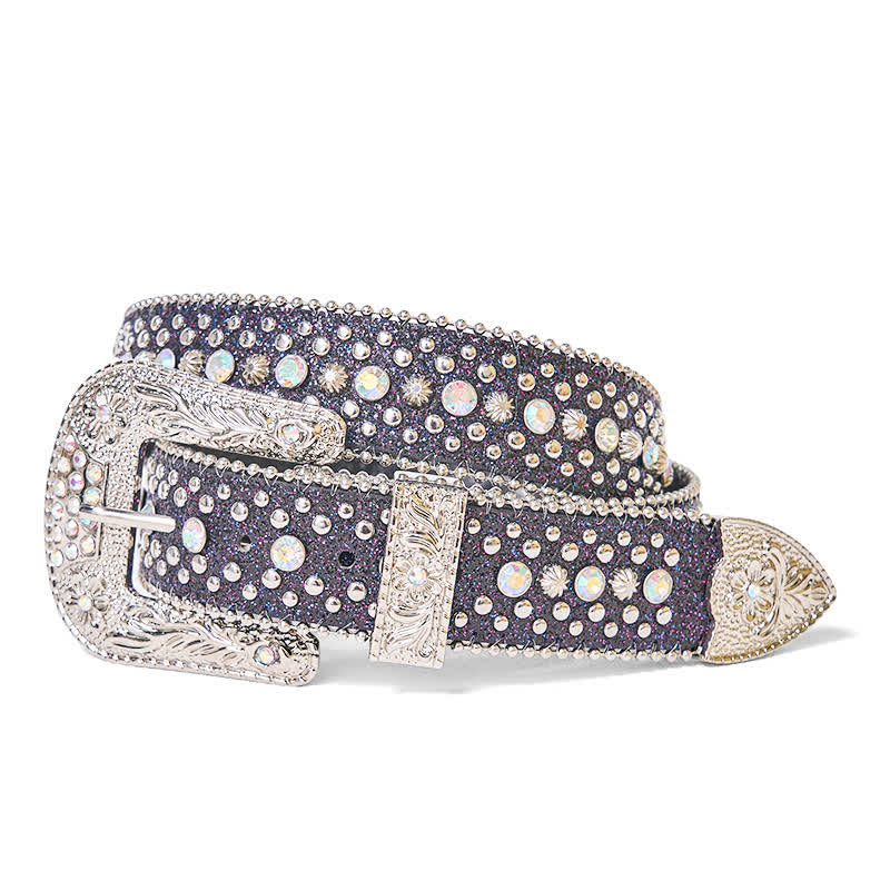 Women's Hip Hop Punk Rhinestone Leather Belt - Punk Rhinestone - 44 - image 0