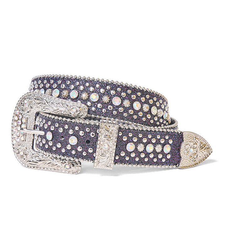 Women's Hip Hop Punk Rhinestone Leather Belt - Punk Rhinestone - 44 - image 0
