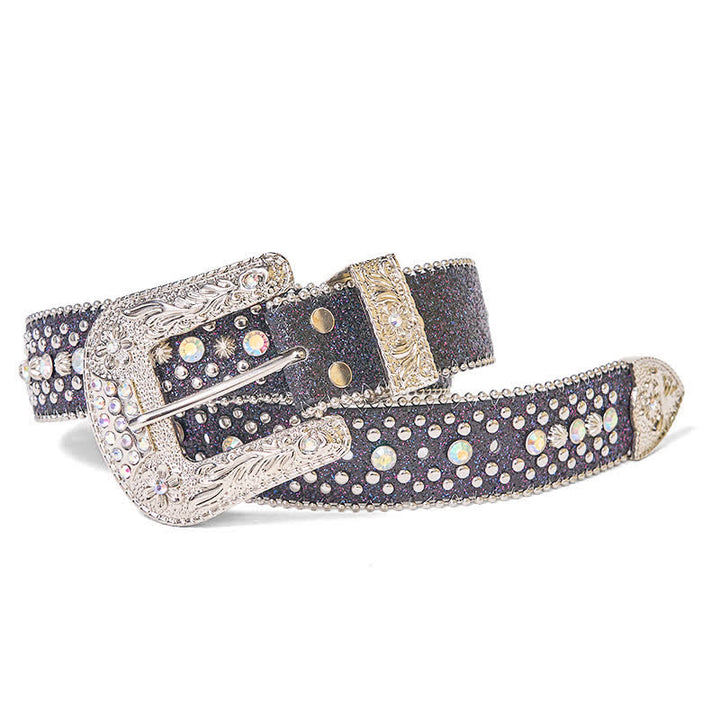 Women's Hip Hop Punk Rhinestone Leather Belt - image 4