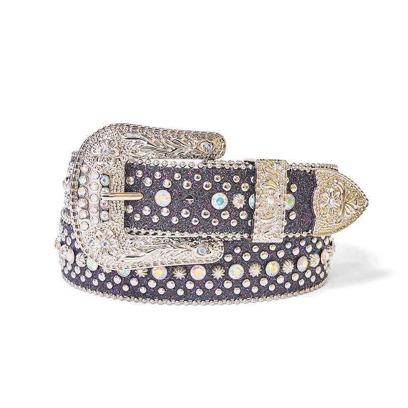Women's Hip Hop Punk Rhinestone Leather Belt - image 2
