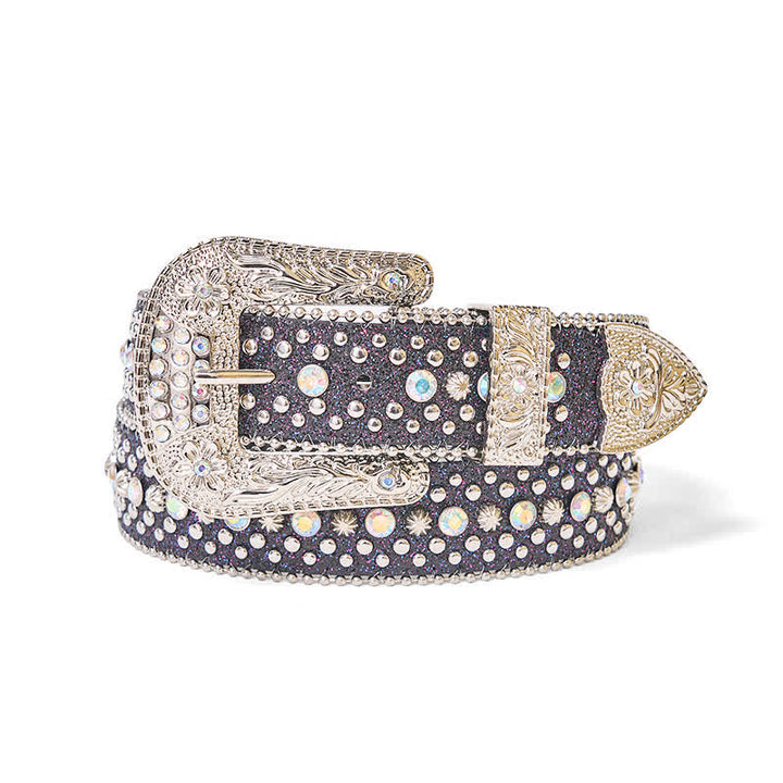 Women's Hip Hop Punk Rhinestone Leather Belt - image 2