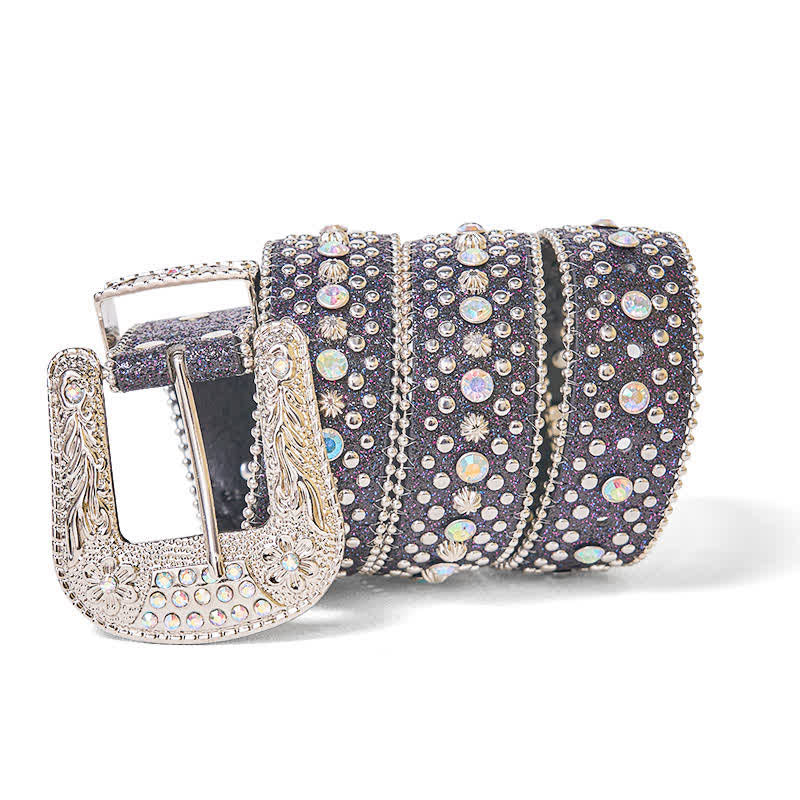 Women's Hip Hop Punk Rhinestone Leather Belt - image 1