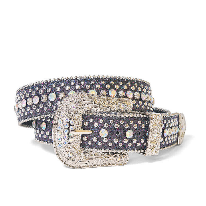 Women's Hip Hop Punk Rhinestone Leather Belt - image 3