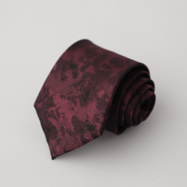 Men's Vintage Dark Tie Dye Floral Pattern Necktie - Dark Red - image 0