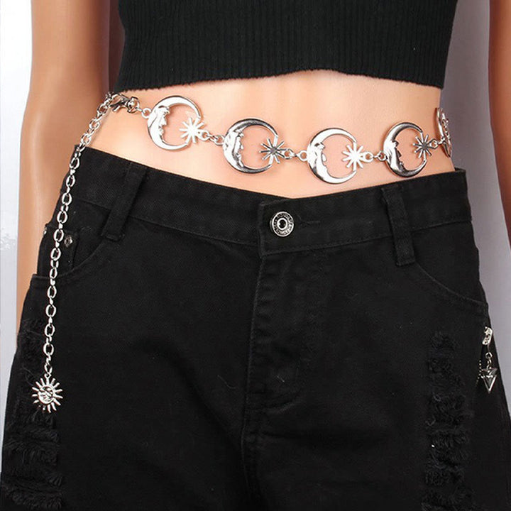 Women's Moon And Star Chain Belt Metal Waist Chain - Silver - Moon-Single Layer Chain - image 0
