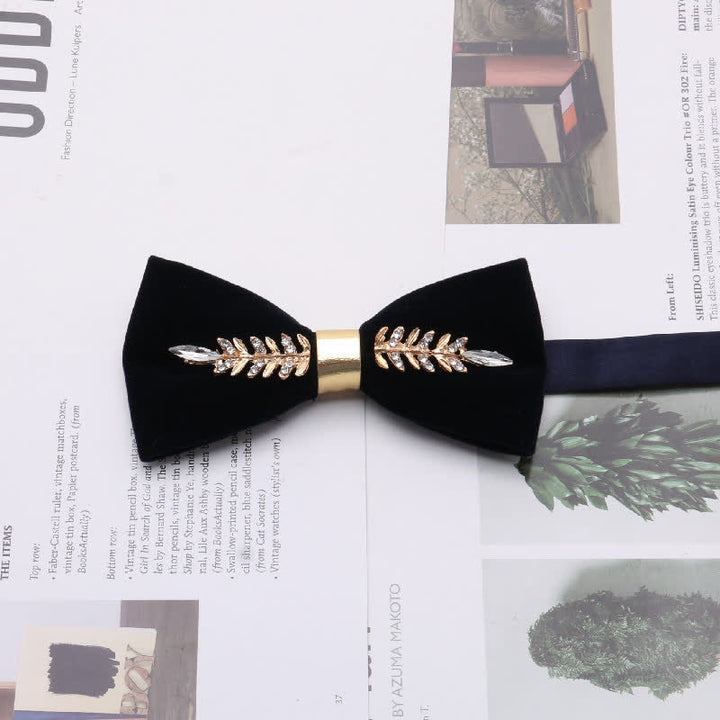 Men's Graceful Velvet Decorative Rhinestone Metal Bow Tie - Style #5 - image 5