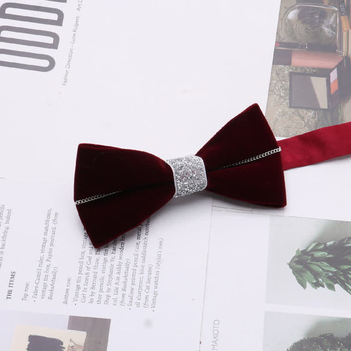 Men's Graceful Velvet Decorative Rhinestone Metal Bow Tie