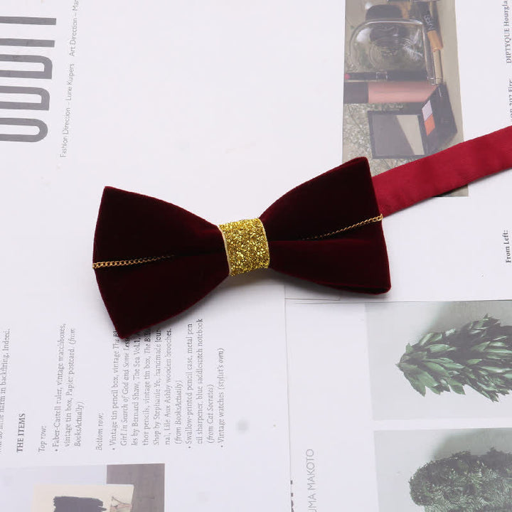 Men's Graceful Velvet Decorative Rhinestone Metal Bow Tie - Style #4 - image 4