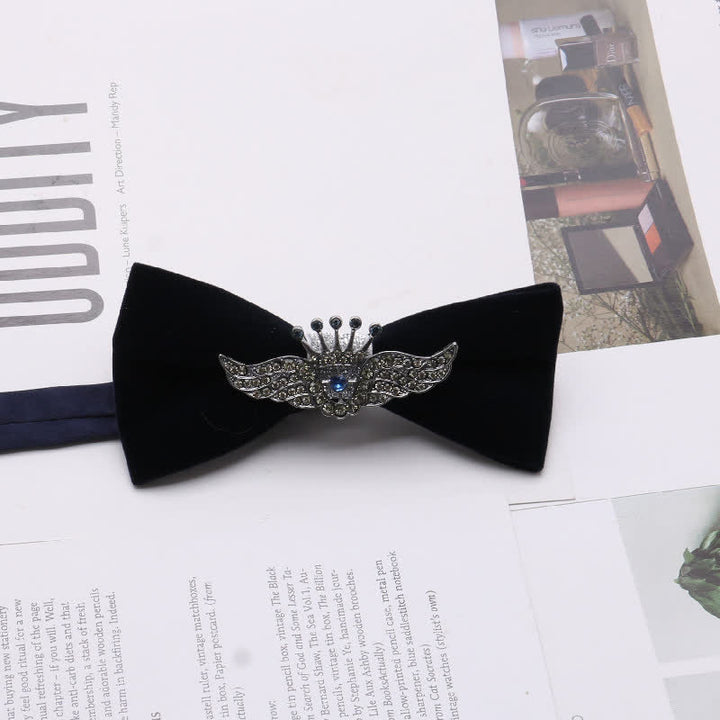 Men's Graceful Velvet Decorative Rhinestone Metal Bow Tie - Style #6 - image 6