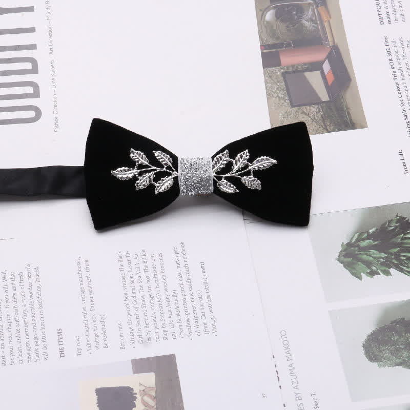 Men's Graceful Velvet Decorative Rhinestone Metal Bow Tie