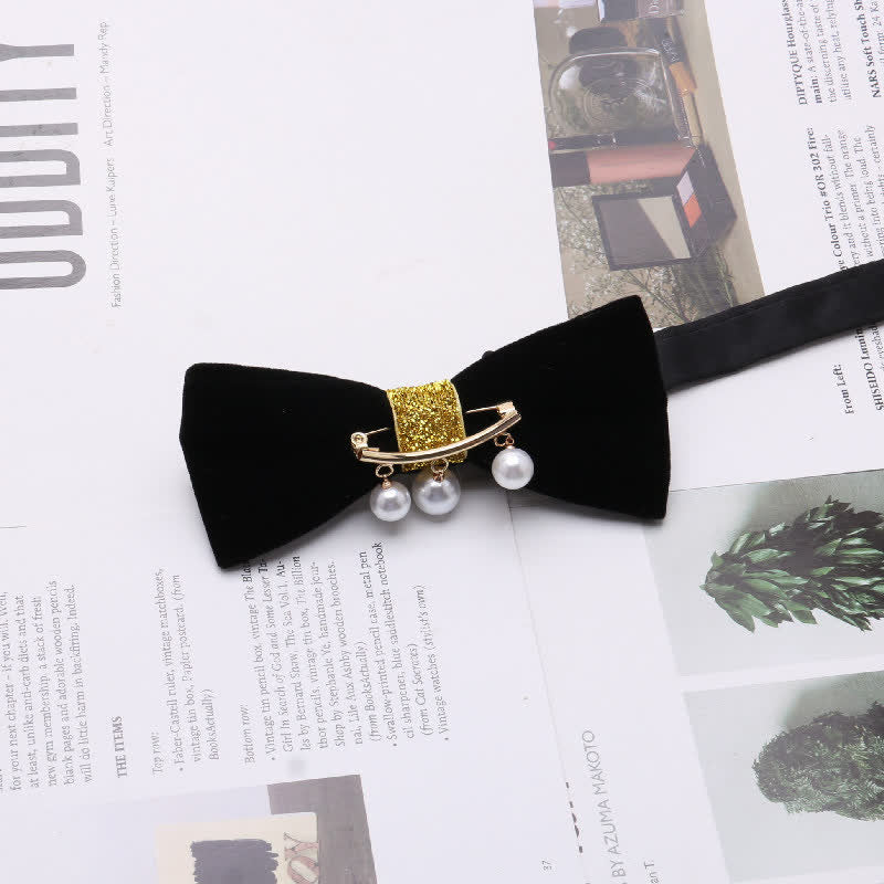Men's Graceful Velvet Decorative Rhinestone Metal Bow Tie - Style #2 - image 2
