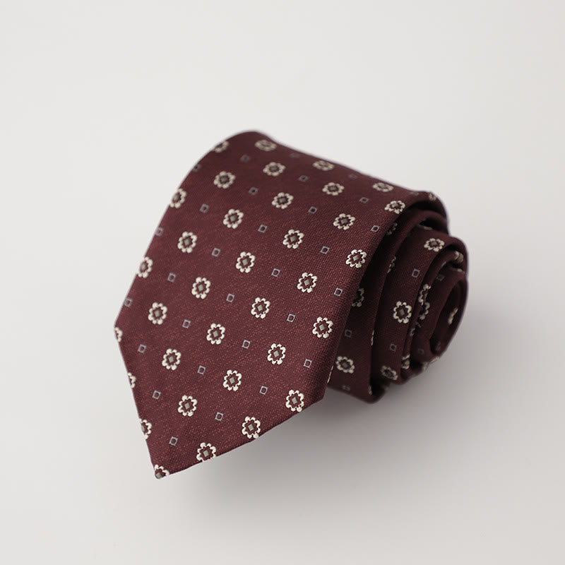 Men's Vintage Dark Red Floral Pattern Necktie - Dark Red - image 0
