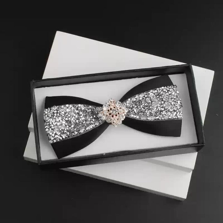 2Pcs Men's Shiny Rhinestone Bling Red Corsage Bow Tie Set - Black #1 - Bow Tie - image 1