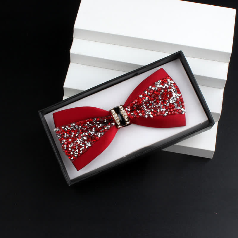 2Pcs Men's Shiny Rhinestone Bling Red Corsage Bow Tie Set - Red #2 - Bow Tie - image 7