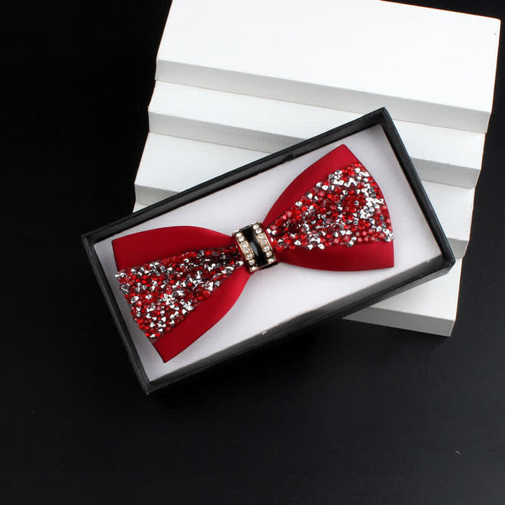 2Pcs Men's Shiny Rhinestone Bling Red Corsage Bow Tie Set - Red #2 - Bow Tie - image 7