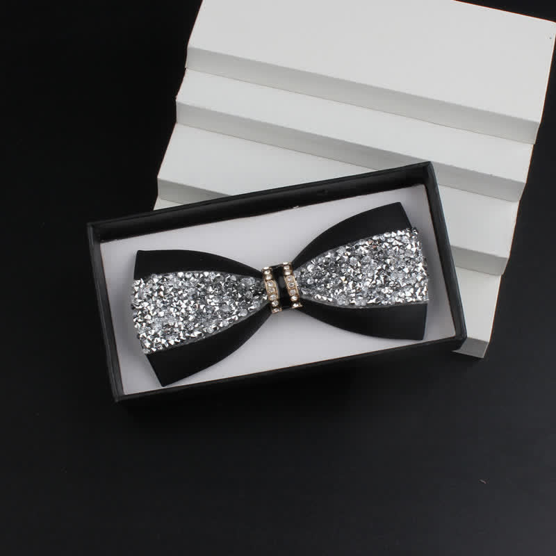 2Pcs Men's Shiny Rhinestone Bling Red Corsage Bow Tie Set - Black #2 - Bow Tie - image 3