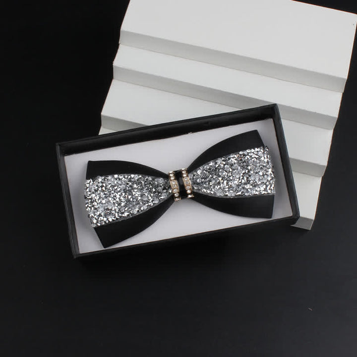 2Pcs Men's Shiny Rhinestone Bling Red Corsage Bow Tie Set - Black #2 - Bow Tie - image 3