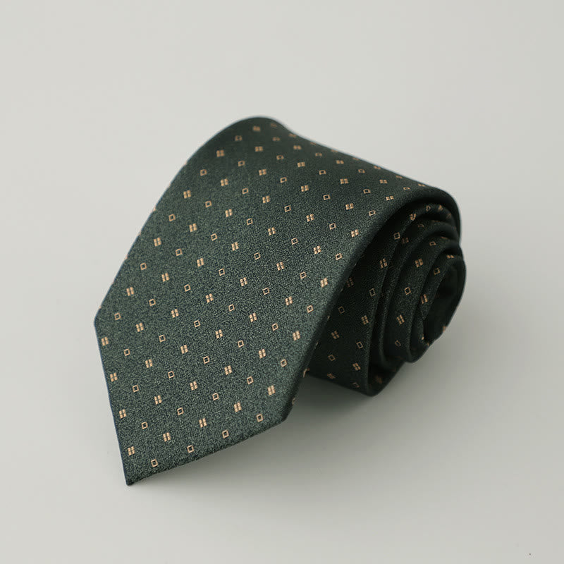 Men's Vintage Dark Color Rhombus Floral Pattern Necktie - Dark Green - image 0