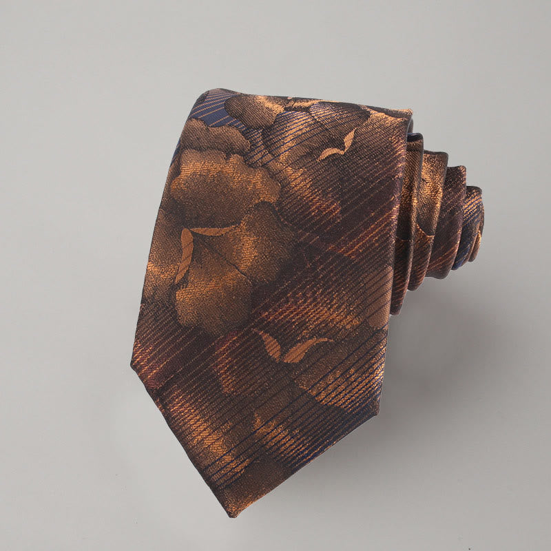 Men's Dark Color Flower Pattern Necktie Pocket Square Set - Necktie - Dark Red - image 0
