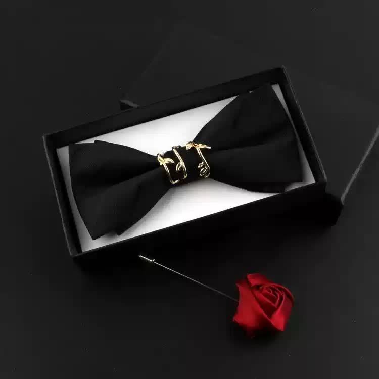 2Pcs Men's Gold Vine Leaf Red Corsage Bow Tie Set - Black - Bow Tie + Corsage - image 6