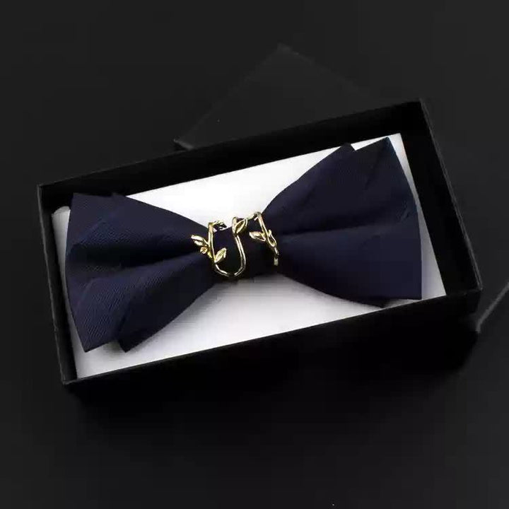 2Pcs Men's Gold Vine Leaf Red Corsage Bow Tie Set - Navy - Bow Tie - image 5