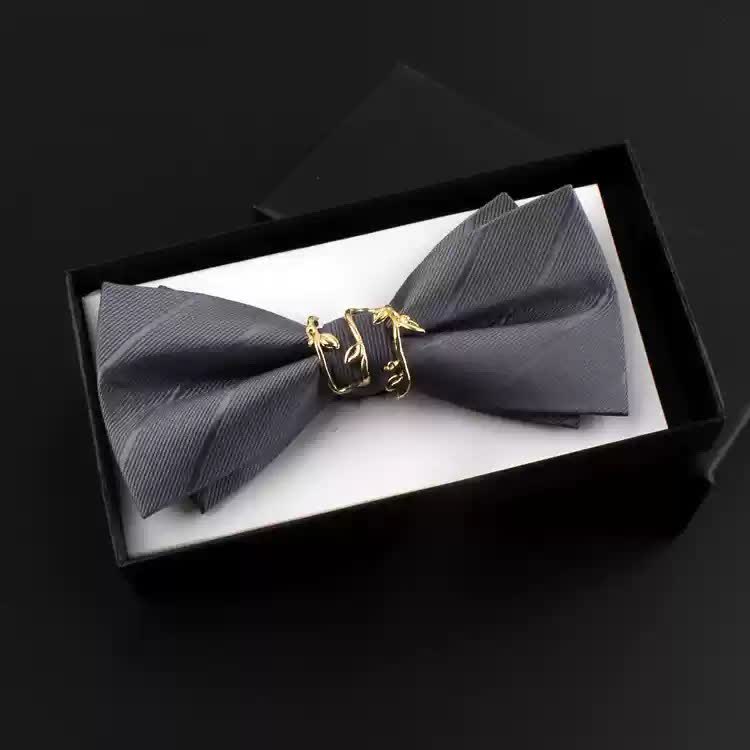 2Pcs Men's Gold Vine Leaf Red Corsage Bow Tie Set - Gray - Bow Tie - image 9