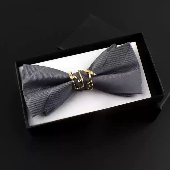 2Pcs Men's Gold Vine Leaf Red Corsage Bow Tie Set - Gray - Bow Tie - image 9